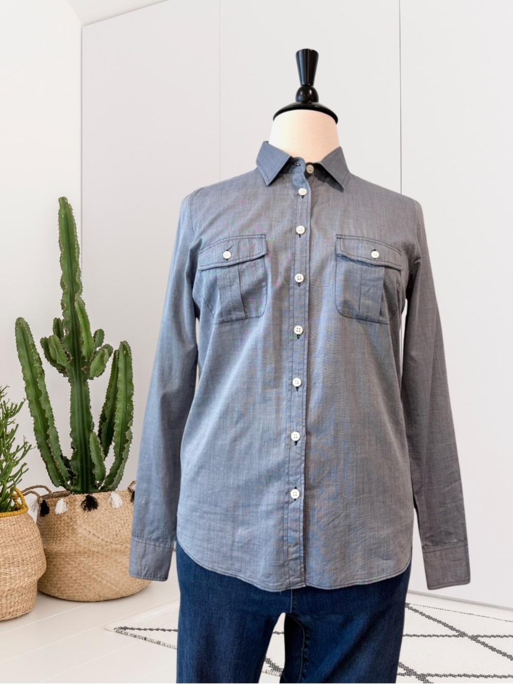 J.Crew Perfect Shirt Long Sleeve Button Down Chambray Top